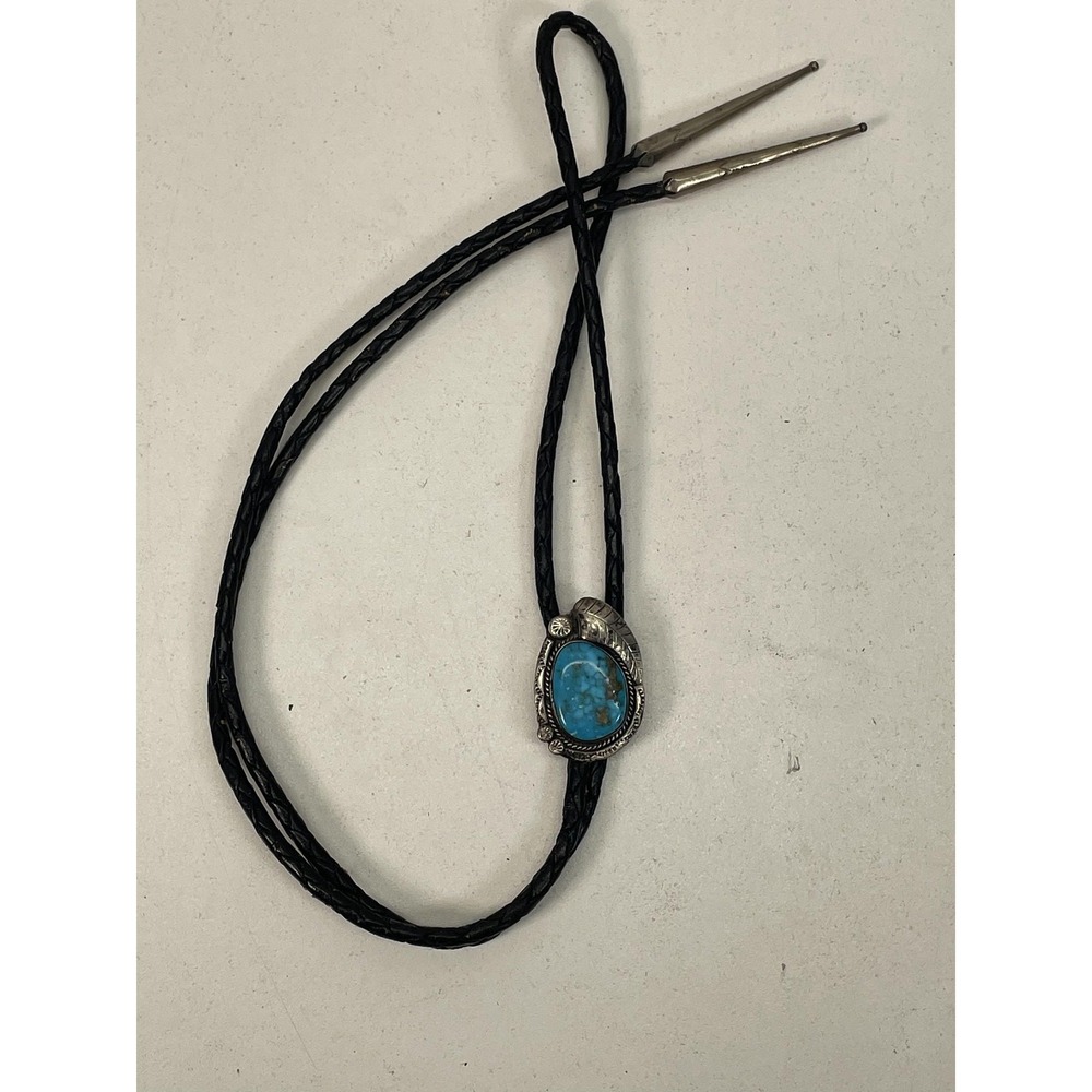 Bennett Turquoise Oval Bolo Tie Black Braided Leather Western Adjustable Men